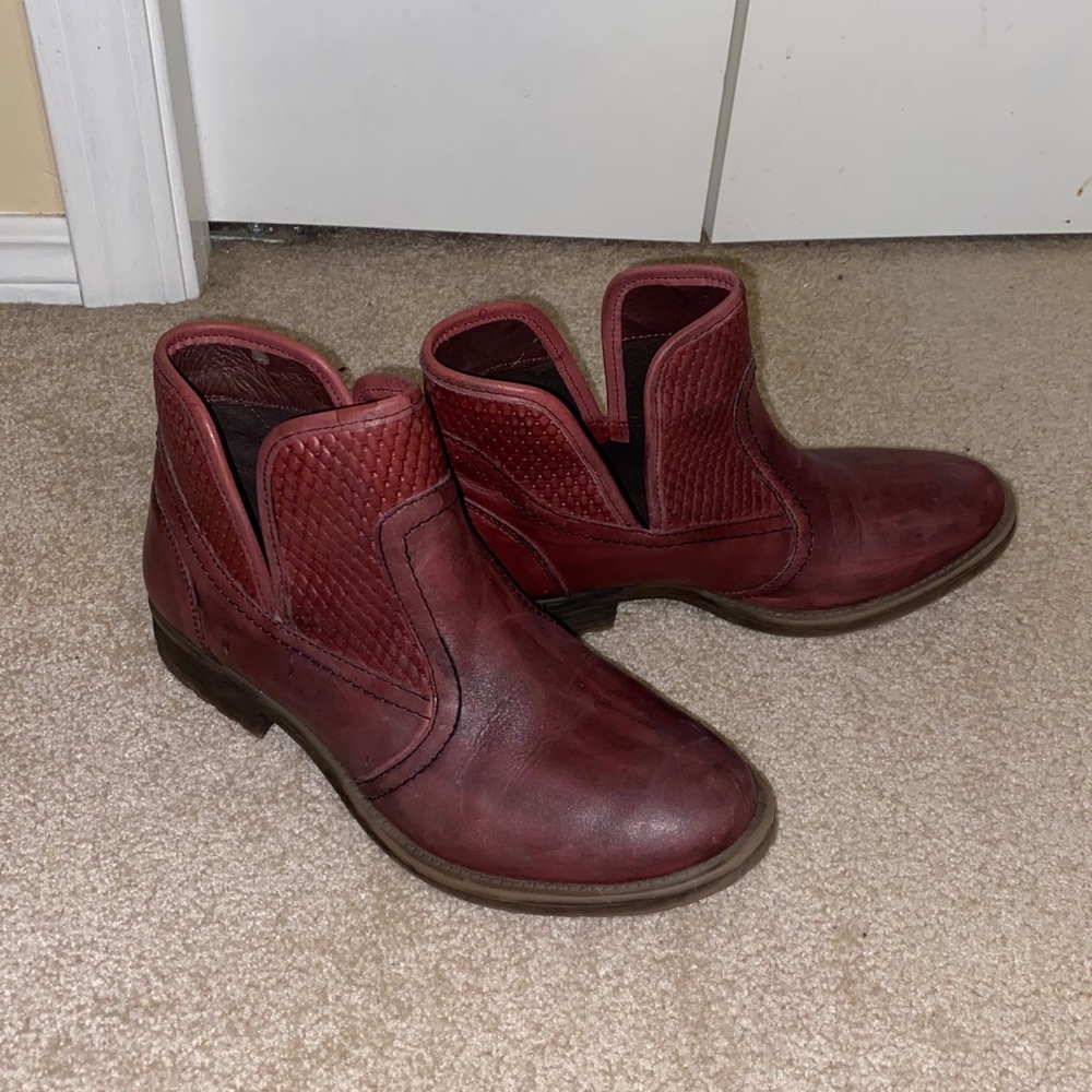 Red leather booties